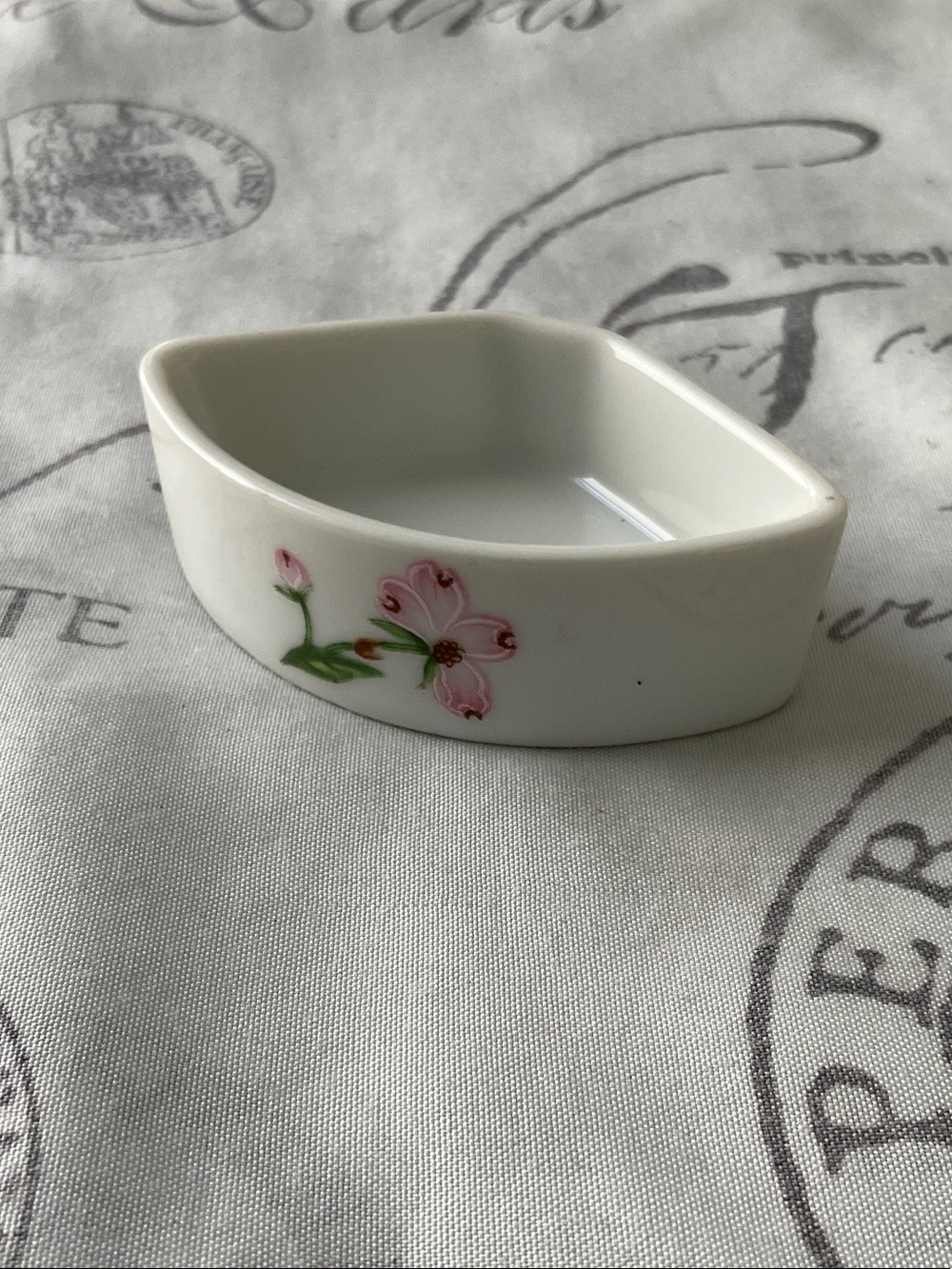 Lefton China Hand Painted Porcelain Floral TrinketDish - White with Pink Flower